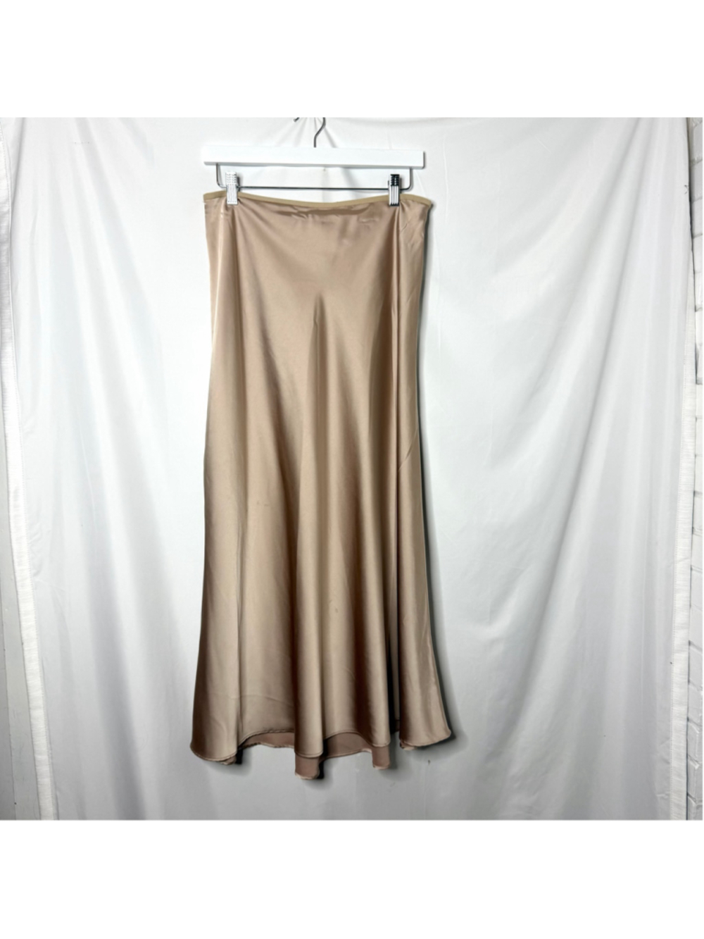 Women's Magaschoni Midi Skirt Size L Gold Beige Satin